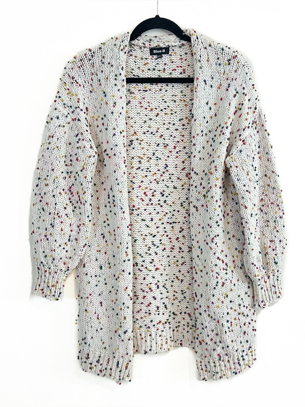 Blue B Confetti Speckled Open Front Knit Cardigan White Size M/L